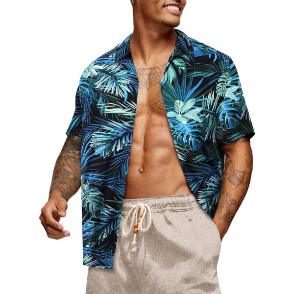 Blommiga skjortor för män Casual Skjorta med Hawaiian Print Semester kortärmad knapp