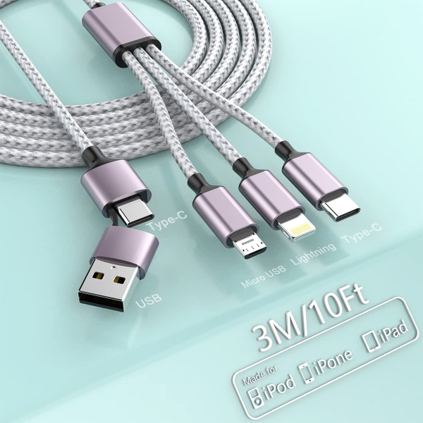 3M USB C Multi snabbladdningskabel, 4-i-1 multi nylon