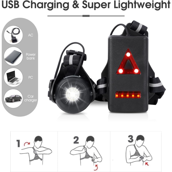 Nattljus, USB uppladdningsbar bröstlampa med 90°