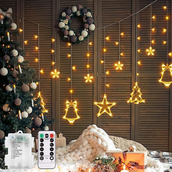 Christmas Icicle Fairy Lights Bells, Stars, Tree Fairy Curtain Light, Batteri