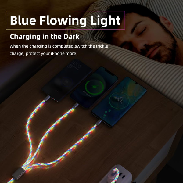 LED Light Up iPhone Flödande Multi Laddningskabel 3-i-1 laddare