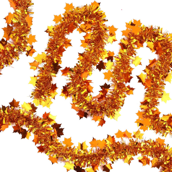 33ft Thanksgiving Fall Tinsel Girlander - Golden Copper Maple Leaf