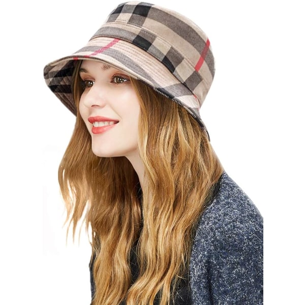 Rutig Tartan Bucket Hats för kvinnor Vintage Rollable Fisherman Sun Cap