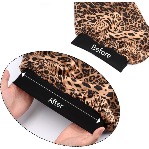 Satinbonet för kvinnor 2-pack mjuk och elastisk svart leopard lång