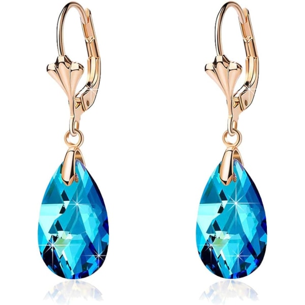 Österrikiska Crystal Teardrop Dangle örhängen för kvinnor Mode 14K guld