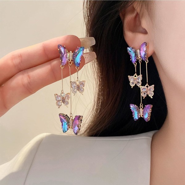 Crystal Butterfly Tofs örhängen 3D långa Butterfly örhängen Animal Drop Dangle