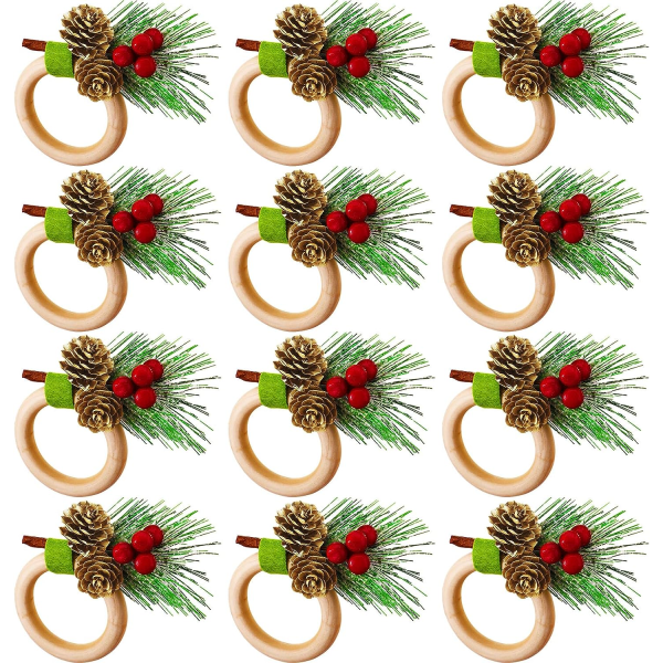 12 delar jul servettringar hållare tallkottar Julstjärna pumpa trä
