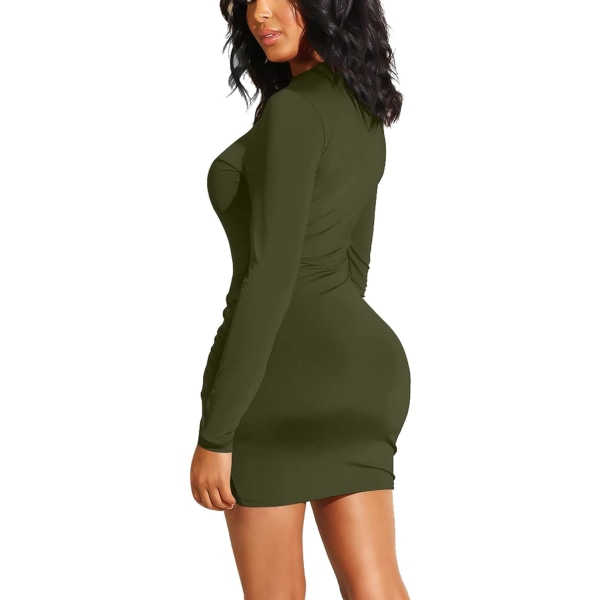 Långärmad elegant sexig Bodycon Ruched Mini Cocktailklänning för kvinnor