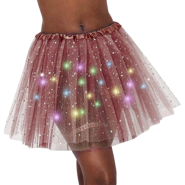 LED-kjol för dam Light Up Star Dance-kjolar Layered Balett Tutus Elastisk Mesh