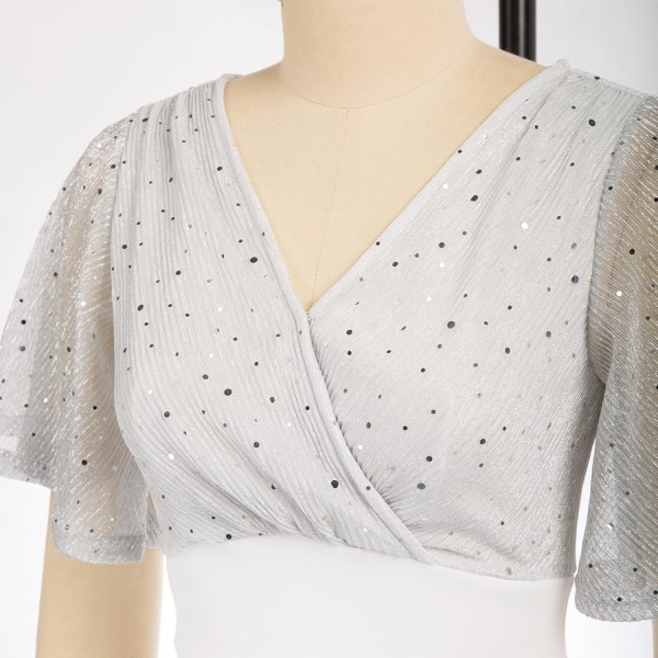 Dam Vintage Wrap V Neck Cocktail Dress Contrast Glitter Bodycon Dress for
