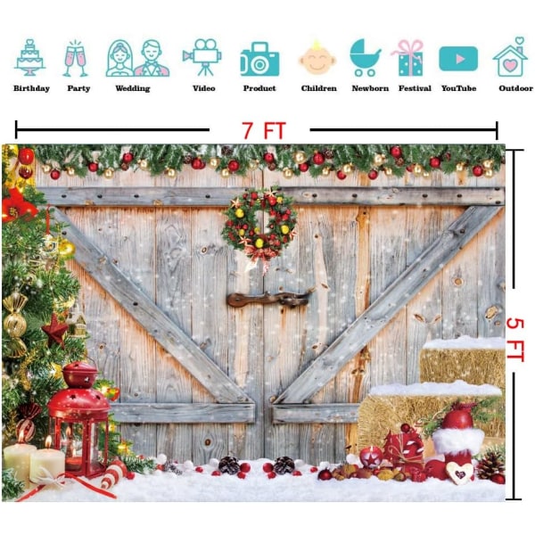 7x5ft Christmas Backdrop Christmas Lada Wood Door Backdrop for Photography Xmas