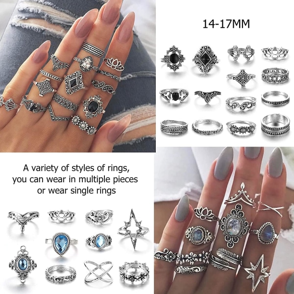 Vintage Punk Rings Set: 54st Silver Knuckle Rings, stapelbara Boho Ringar för kvinnor