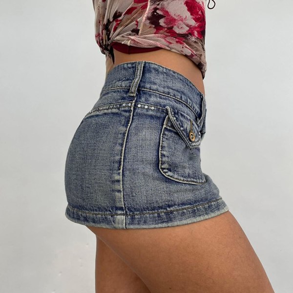 Kvinnor Sexig Mini Jean Korta kjolar-Y2K Låg uppgång Wrap Vintage jeanskjol Clubwear