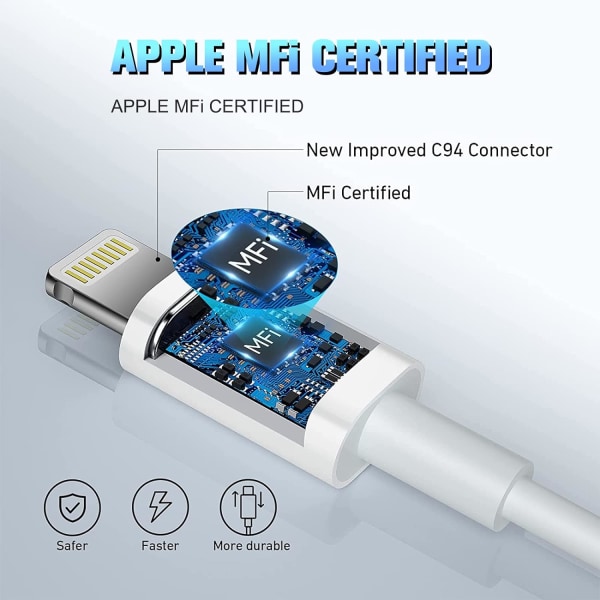 [MFi-certifierad] iPhone-laddare 3Pack 6.56FT Lightning-kabel, USB -snabb