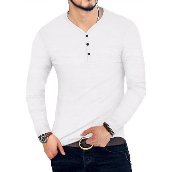 Mens Casual Slim Fit Basic Henley Short\\/Långärmad T-shirt i bomull