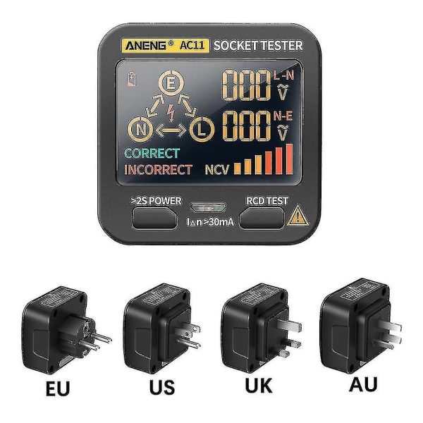 Smart Socket Tester Digital AC Voltage Tester Ground Zero Elektrisk kretsdetektor Linjekontakt Polaritet Fas Pro Eu/us/uk/au