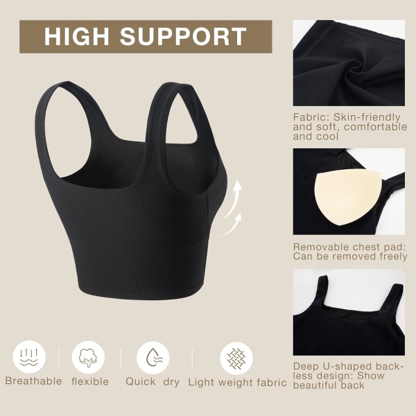 Dam Longline Sports BH - Träningslinne Inbyggd BH Yoga Crop Tops för