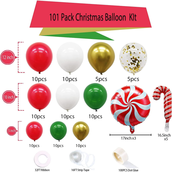 Julballonger Garland Arch Kit - Red Green Gold Confetti