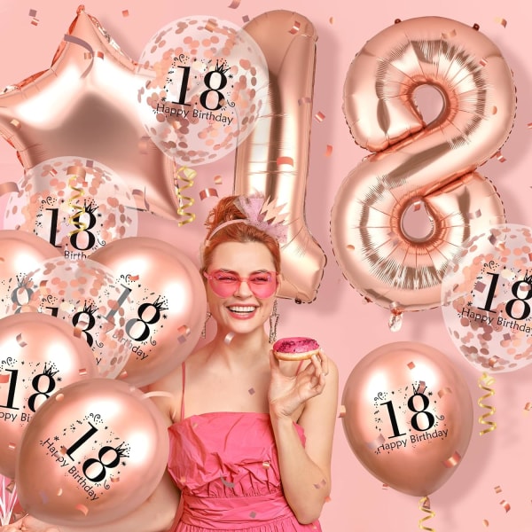 Rose Gold 18:e födelsedag ballonger dekorationer - stora nummer 18 folieballonger