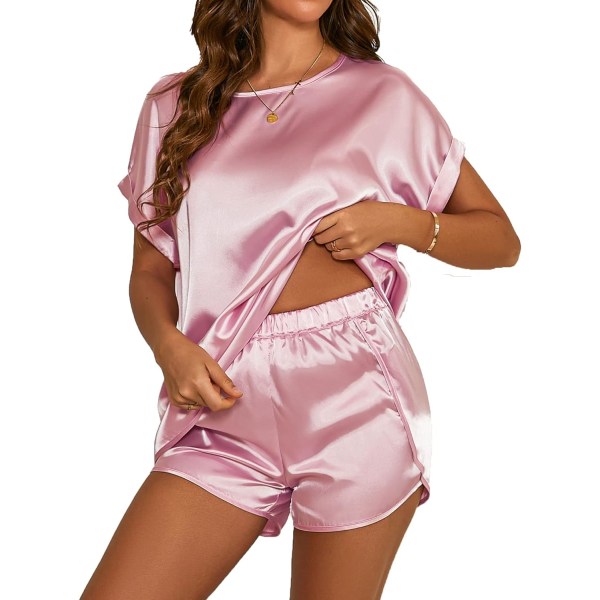 Silk Pyjamas Set för kvinnor Kortärmad satin nattkläder Pj Short Sets Soft