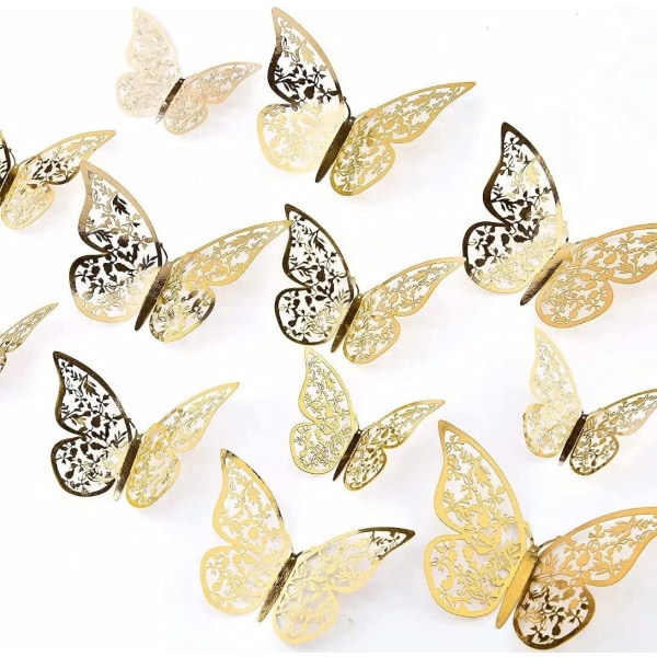 24st 3D Butterfly Wall Stickers (Guld): Väggdekaler