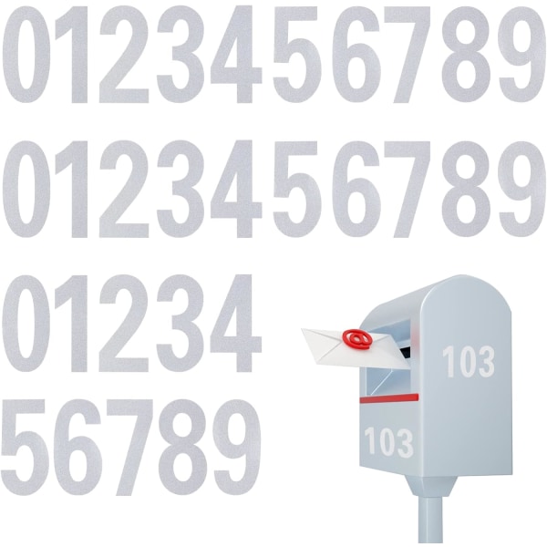 Reflekterande siffror klistermärke - 30 st 4 tums silver brevlåda siffror klistermärke