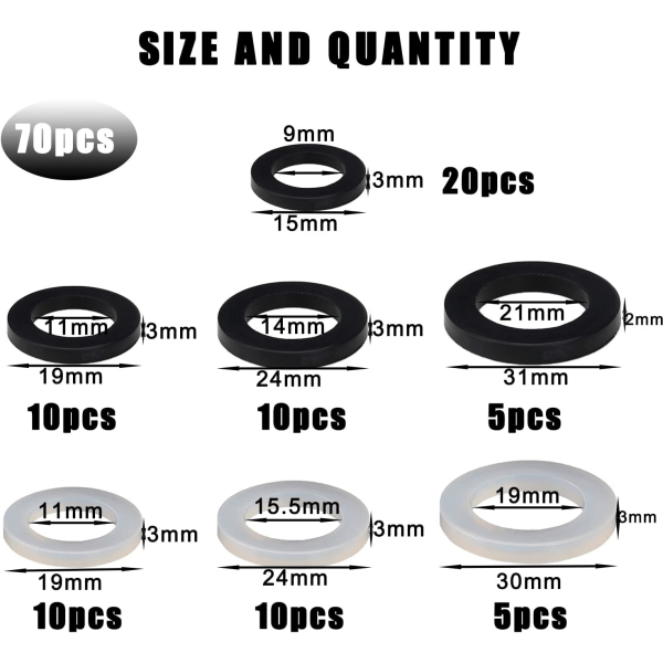 70 st Duschslang Gummibrickor - Packning Tätningsring Set för