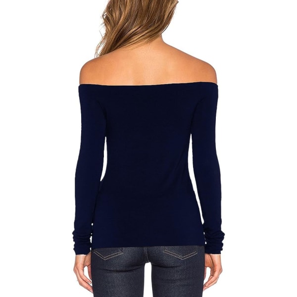Sexiga off the Shoulder-tröjor för kvinnor Långärmade Slim Fit Stretchy Shirts Blusar