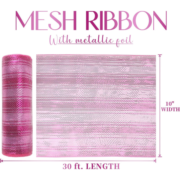 Rosa Deco Mesh 10 Inch Valentine Hot Pink Mesh Ribbon Tyg Mesh Roll