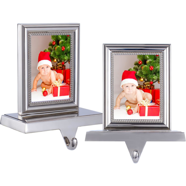 Julstrumphållare för mantel Set om 2, Silver Strumphängare