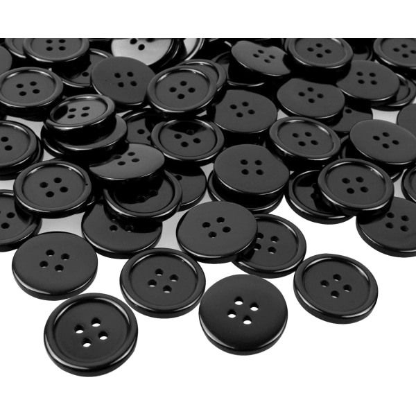 50st Svarta knappar 15mm - Runda sömnadsknappar med 4 hål