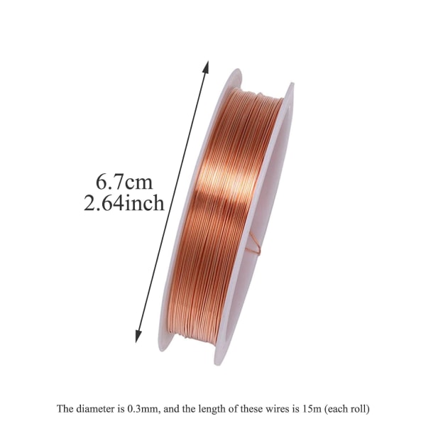 Hantverkstråd - 3 rullar 0,3 mm koppartråd - 15m/rulle