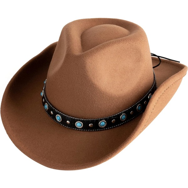 Cowboy Cowgirlhatt för män & kvinnor Västerländsk stil utomhusfilthatt med bälte