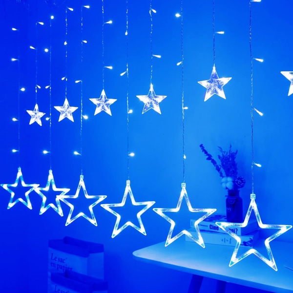12 stjärnor 138 LED-stjärnljus, gardinljus för sovrum med 8 belysning