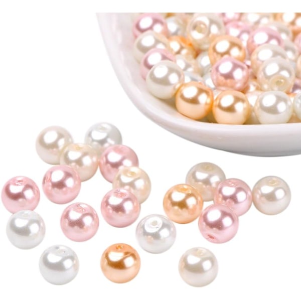 100 st 8mm glaspärlpärlor - pärlfärgade pärlor för smyckestillverkning