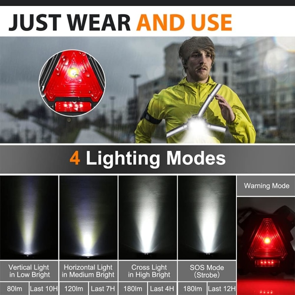 Nattljus för löpare LED-bröstljus utomhus med säkerhet