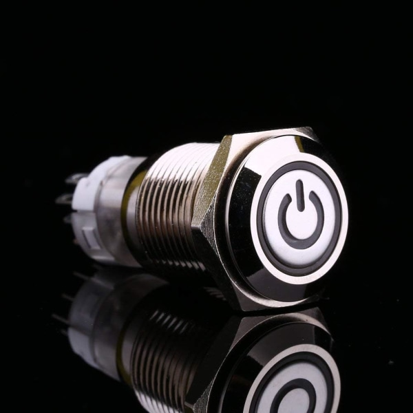 16 mm LED-knappswitch - Metall, 1NO 1NC, 12V, grönt ljus