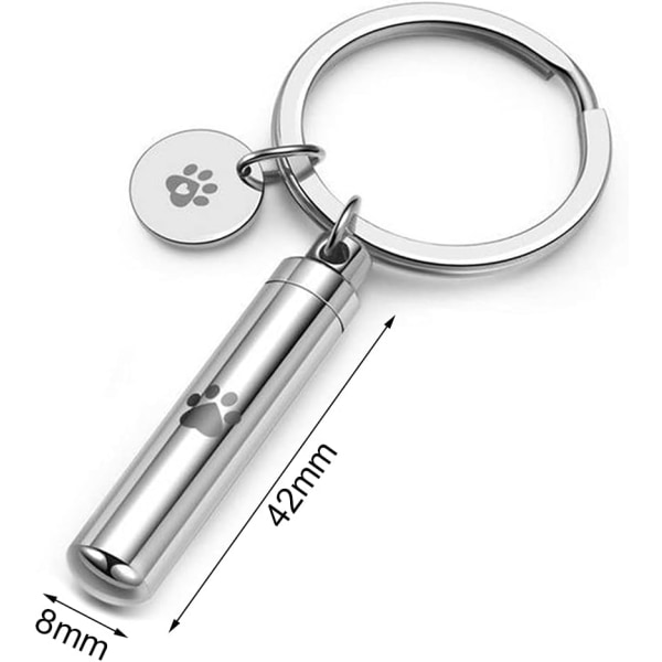 Cylinder Pet Ashes Keyring - Pawprint Tube Urn Memorial Keychain