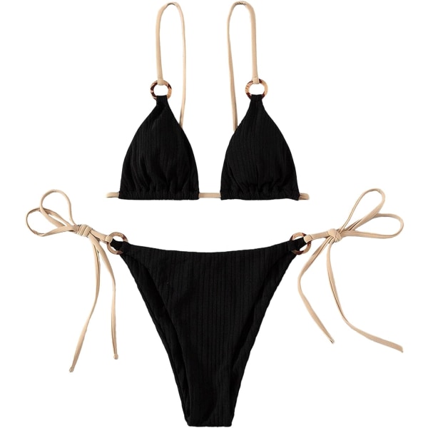 Kvinnors triangelsnöre Bikini Ribbad O-ring Tie Side Tvådelad baddräkt