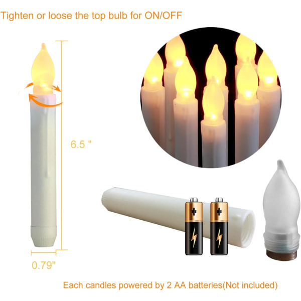 12 ST Flamlösa LED Taper Candles - Batteridriven för inredning