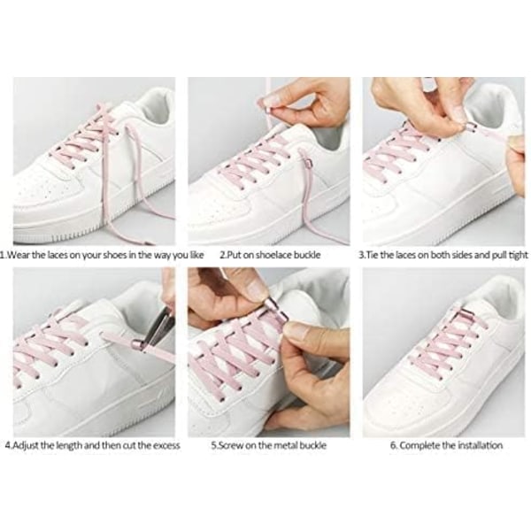 100 cm No Tie Elastiska skosnören - Justerbara snören med metalllås för alla skor (rosa)