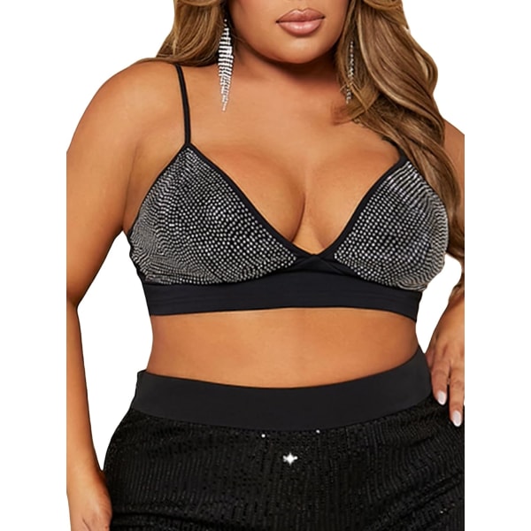 Damer Plus Size Spaghetti Strap Spets Bustier Cami Top Backless V Neck Crop