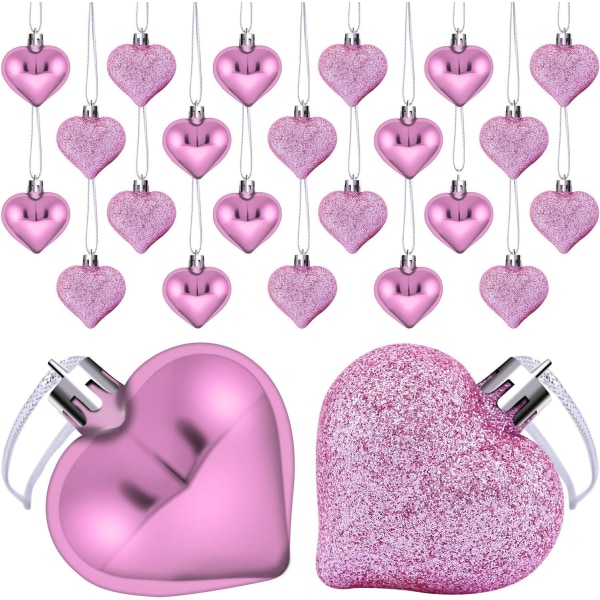 Alla hjärtans dag prydnadsföremål för hjärtan - glänsande och glitter hjärtformade dekorationer (24 delar)
