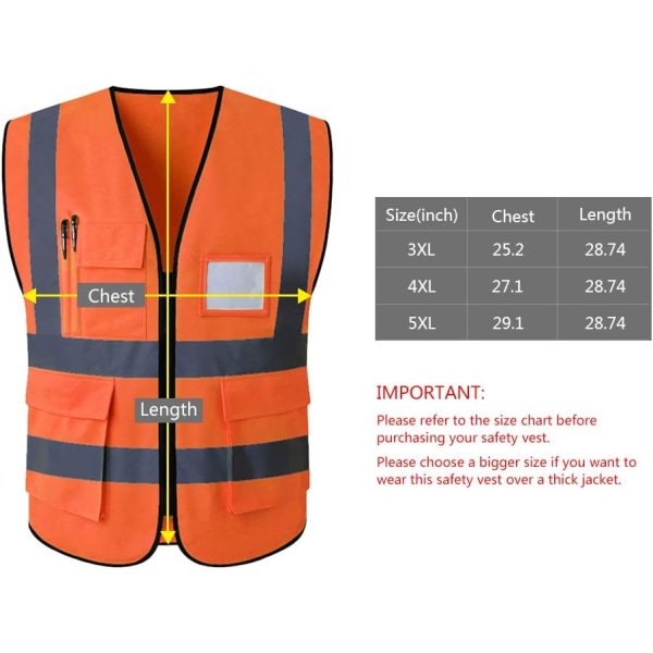 Säkerhetsväst Orange reflexväst med 5 fickor High Visibility-väst ANSI