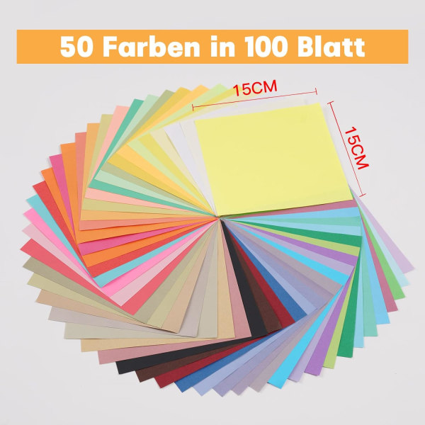 Origami-papper 50 färger 100 ark - dubbelsidigt färgat origami set