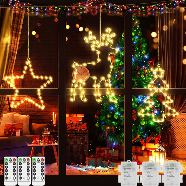 3-pack julfönsterdekorationer Belysning utomhus Hjortstjärna Xmas Tree inomhus