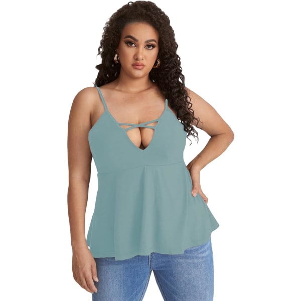 Dam Plus Size Kontrast Spets Criss Cross V-hals Spaghetti Strap Cami Linne