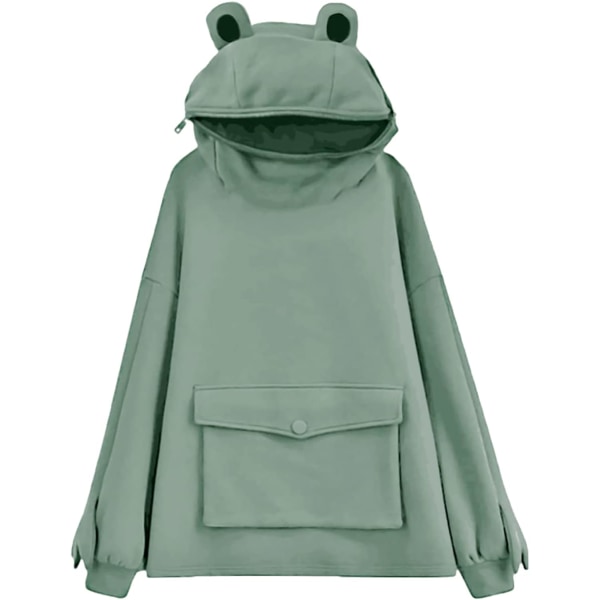 Frog Hoodie Sweatshirt Blixtlås mun för kvinnor tonårsflickor