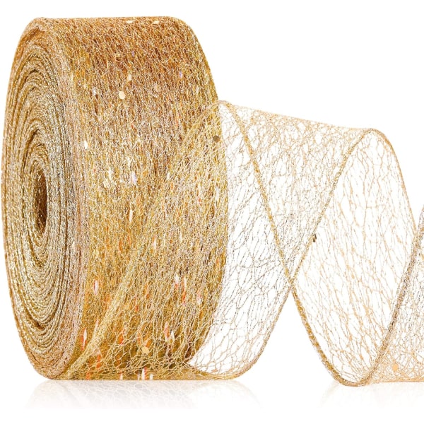 Glitter Ribbon Christmas Mesh Craft Ribbon Wired Metallic Polyester Web Paljetter