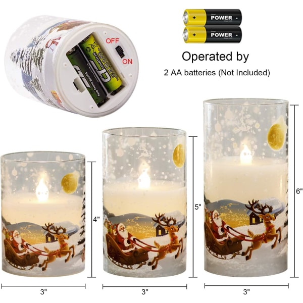 Claus Glass Flameless Candle med fjärrstyrd timer Batteridriven flimmer LED
